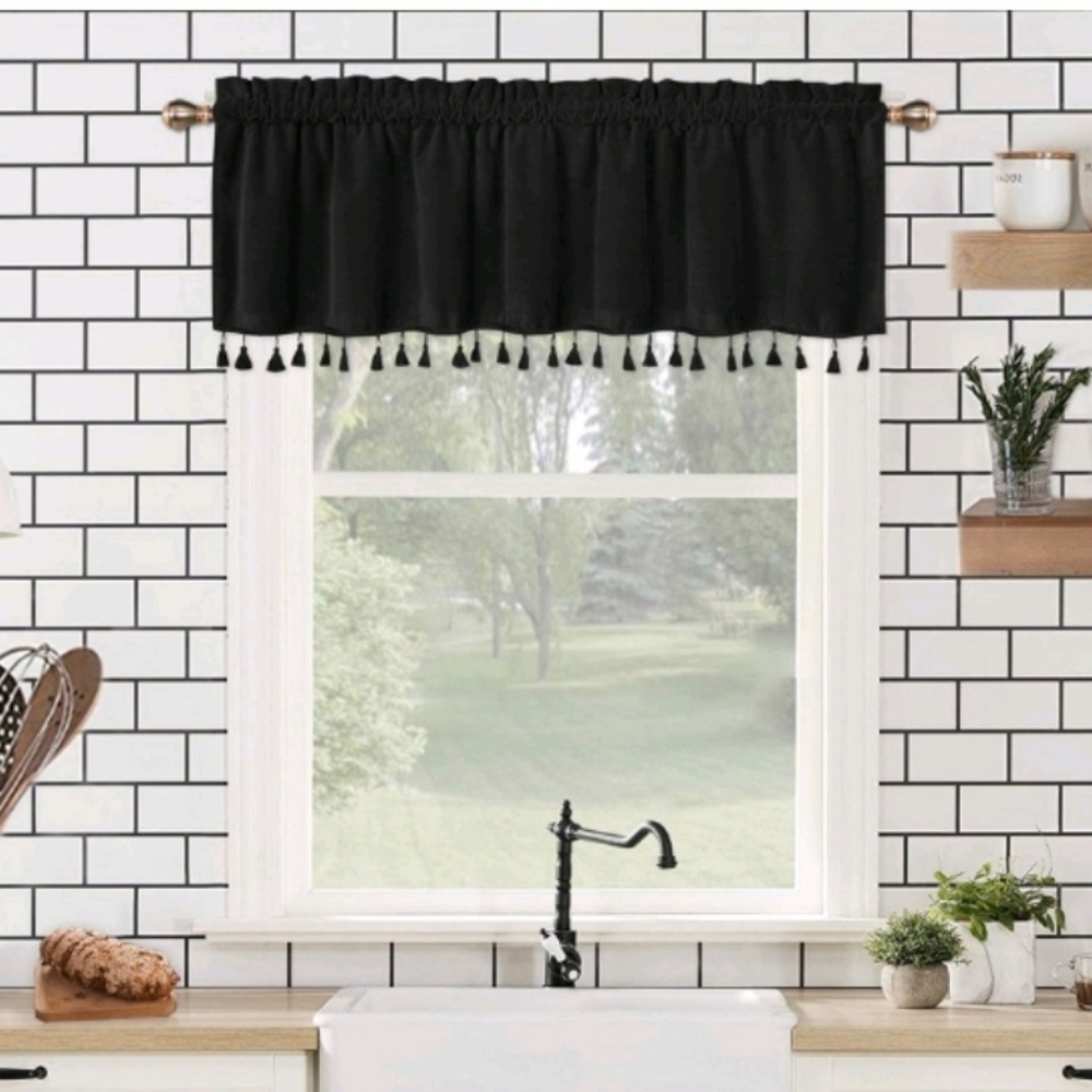 New with tags! Boho Black Velvet window valance curtain with Fringe Tassels